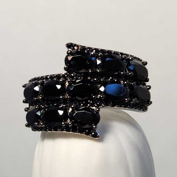 VTG NIB 925 Black Spinel ByPass "Hauntingly Glam" Ring 8.89ctw - Picture 3 of 11